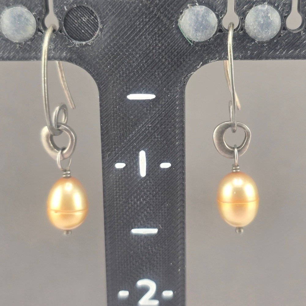 Signed Silpada Estate Dangle Earrings Gold Tone Pearl Sterling Silver